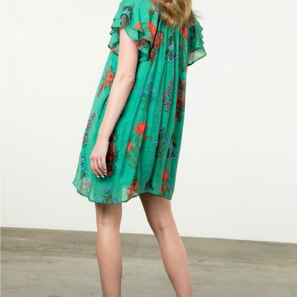 Green Ruffled Cut Out Mini Sundress - Picture 2 of 6